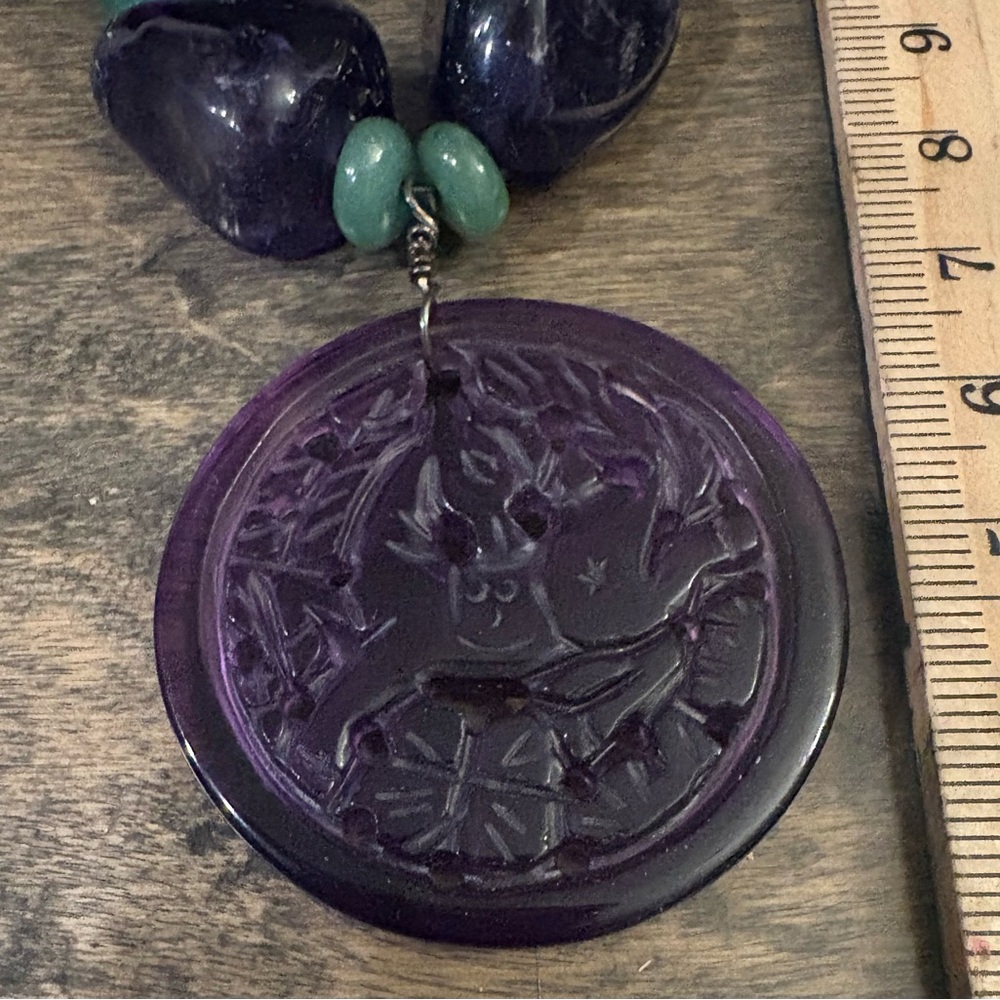 Purple and Green Beaded Pendant Necklace